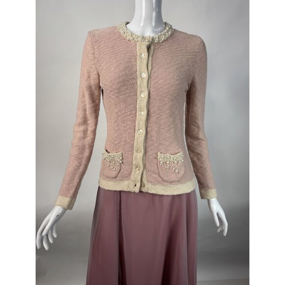 Chadwicks Pink Pearl Embellished Cardigan Sweater S 85% Cotton 15% Acrylic Made - Picture 15 of 16